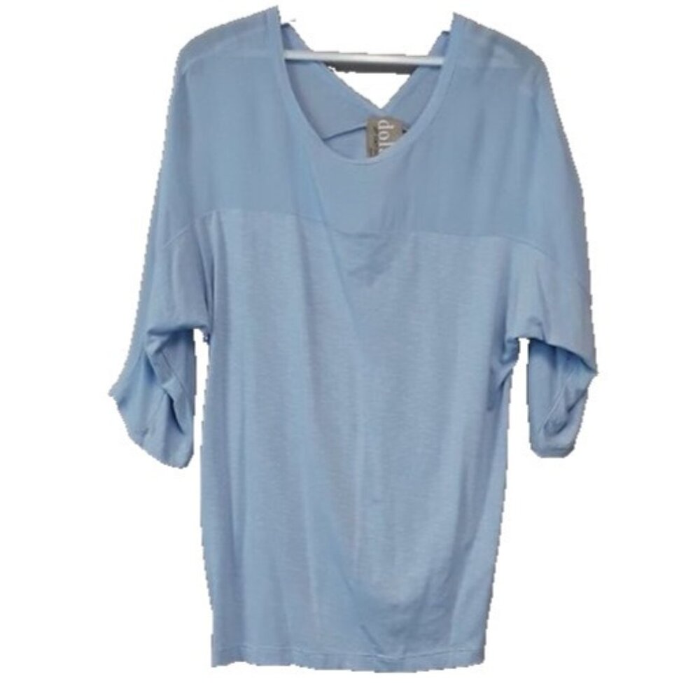 Anthropologie Dolan Womans Top Medium Light Blue Sheer Yoke BOHO Casual - Picture 3 of 10